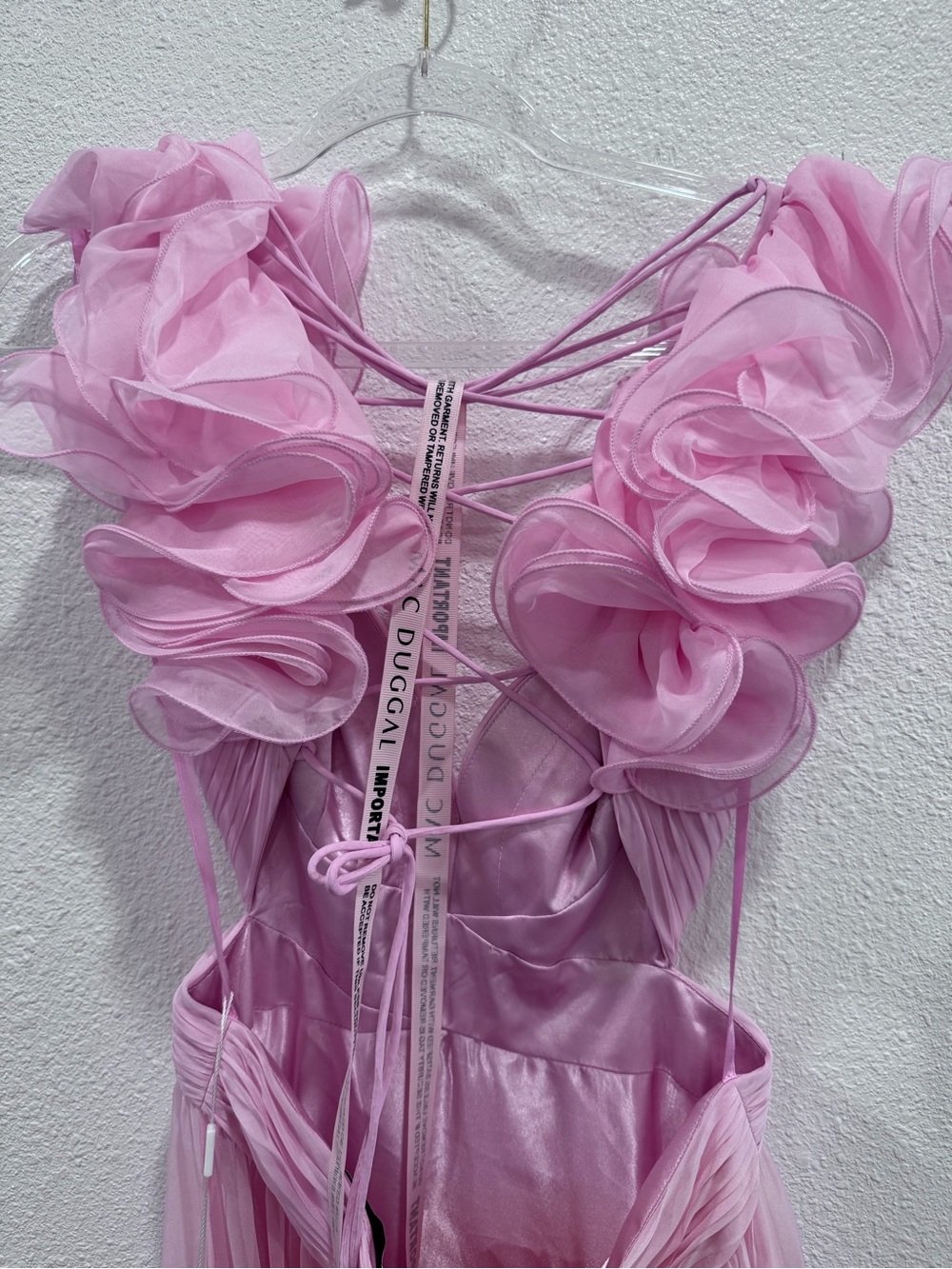 NEW MAC DUGGAL
Pink Ruffle Tiered Cut-Out Chiffon Gown in Blush Sz: 4 #67911 - Picture 10 of 13